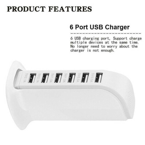 (White) Multi  6 USB Ports Desktop Charger Tower Charging Dock Station Power Adapter 1