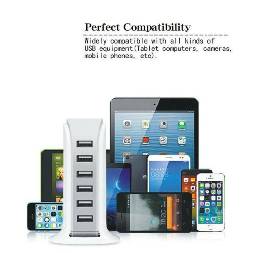 (White) Multi  6 USB Ports Desktop Charger Tower Charging Dock Station Power Adapter 2