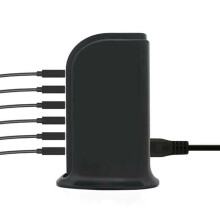 (Black) Multi  6 USB Ports Desktop Charger Tower Charging Dock Station Power Adapter