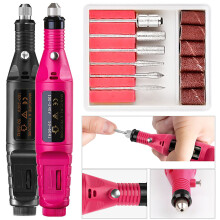 (Rose Red (USB Plug)) Pro Electric Nail Drill Machine Art Manicure Frinder Bits Set