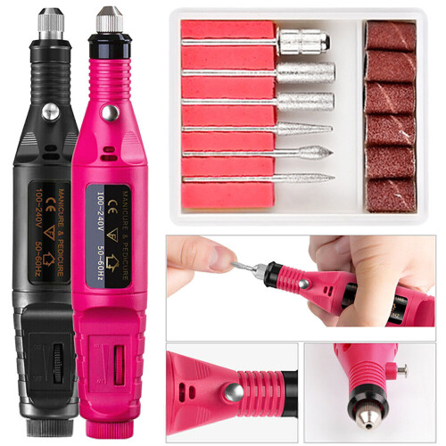 (Rose Red (USB Plug)) Pro Electric Nail Drill Machine Art Manicure Frinder Bits Set