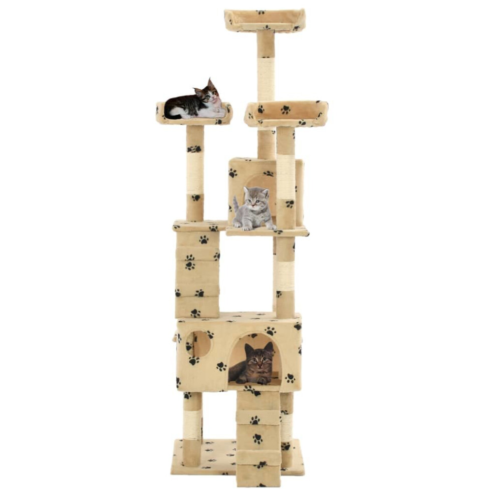 vidaXL Cat Tree with Sisal Scratching Post 170cm Paw Prints Beige Kitten Tower