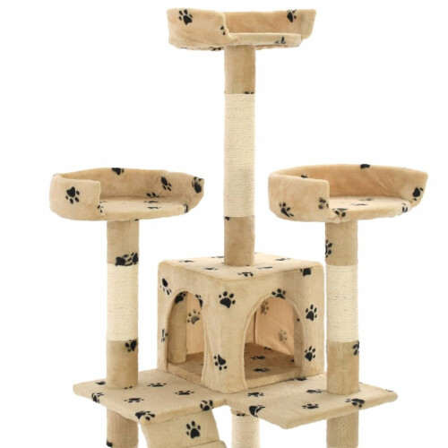VidaXL vidaXL Cat Tree with Sisal Scratching Post 170cm Paw Prints Beige Kitten Tower 1