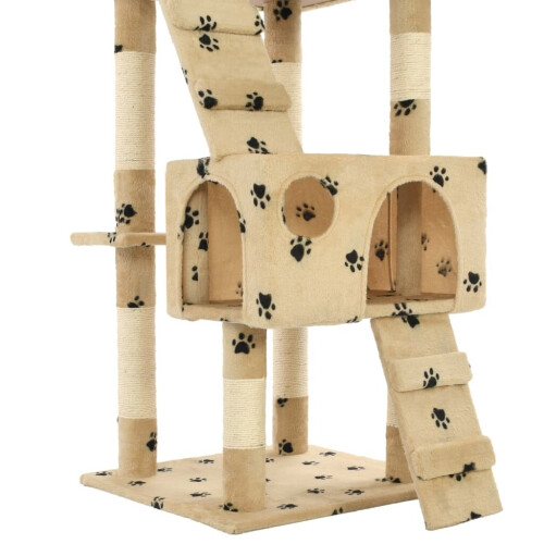 VidaXL vidaXL Cat Tree with Sisal Scratching Post 170cm Paw Prints Beige Kitten Tower 2