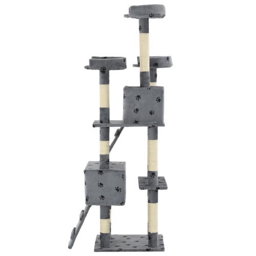 VidaXL vidaXL Cat Tree with Sisal Scratching Posts 170cm Paw Prints Grey Kitten Tower 2