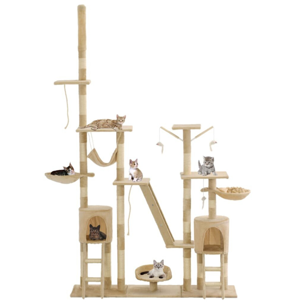 vidaXL Cat Tree with Sisal Scratching Posts 230-250cm Beige Kitten Play Tower