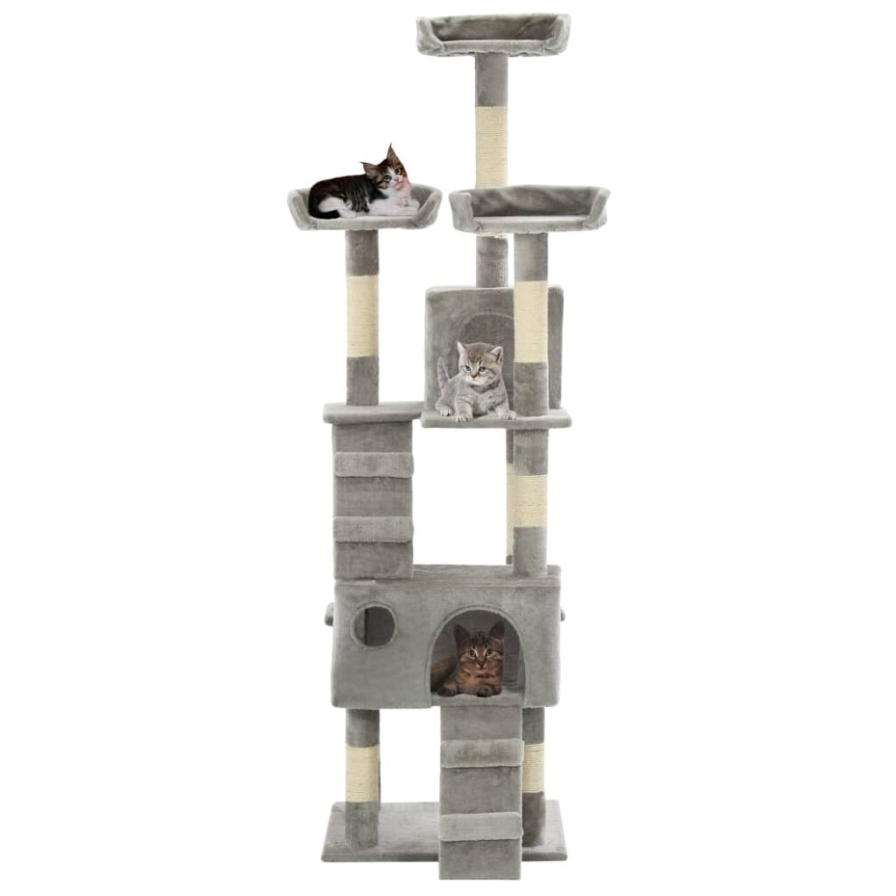 vidaXL Cat Tree with Sisal Scratching Posts 170cm Grey Kitten Tower Playhouse