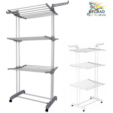 (White) Folding Clothes Airer Horse 3 Tier Rolling Casters Drying Rack Hanging Garment