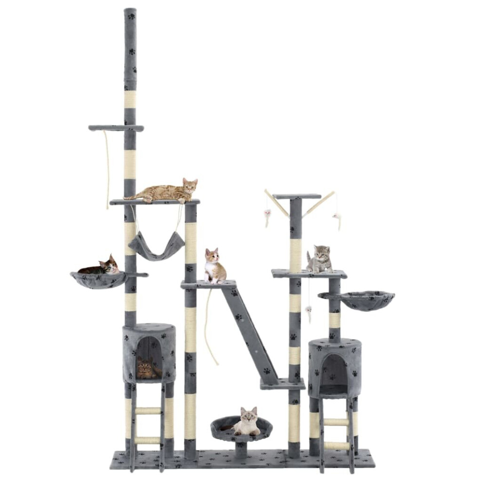 vidaXL Cat Tree with Sisal Scratching Posts 230-250cm Paw Prints Grey Tower