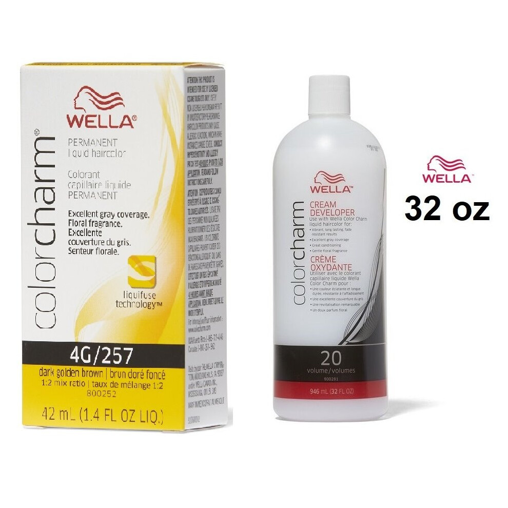 (4G+ Developer (Vol. 20) 32oz) Wella Color Charm Haircolor 4G Dark Golden Brown