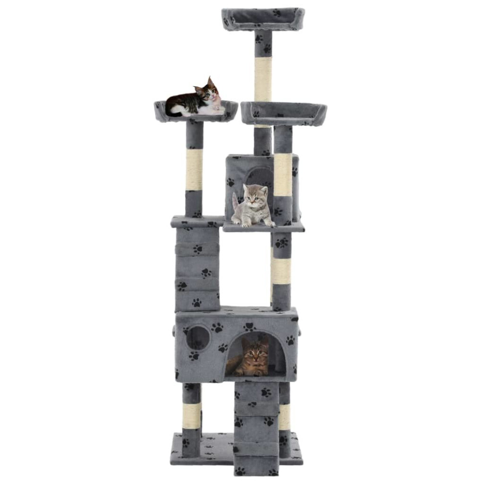 vidaXL Cat Tree with Sisal Scratching Posts 170cm Paw Prints Grey Kitten Tower