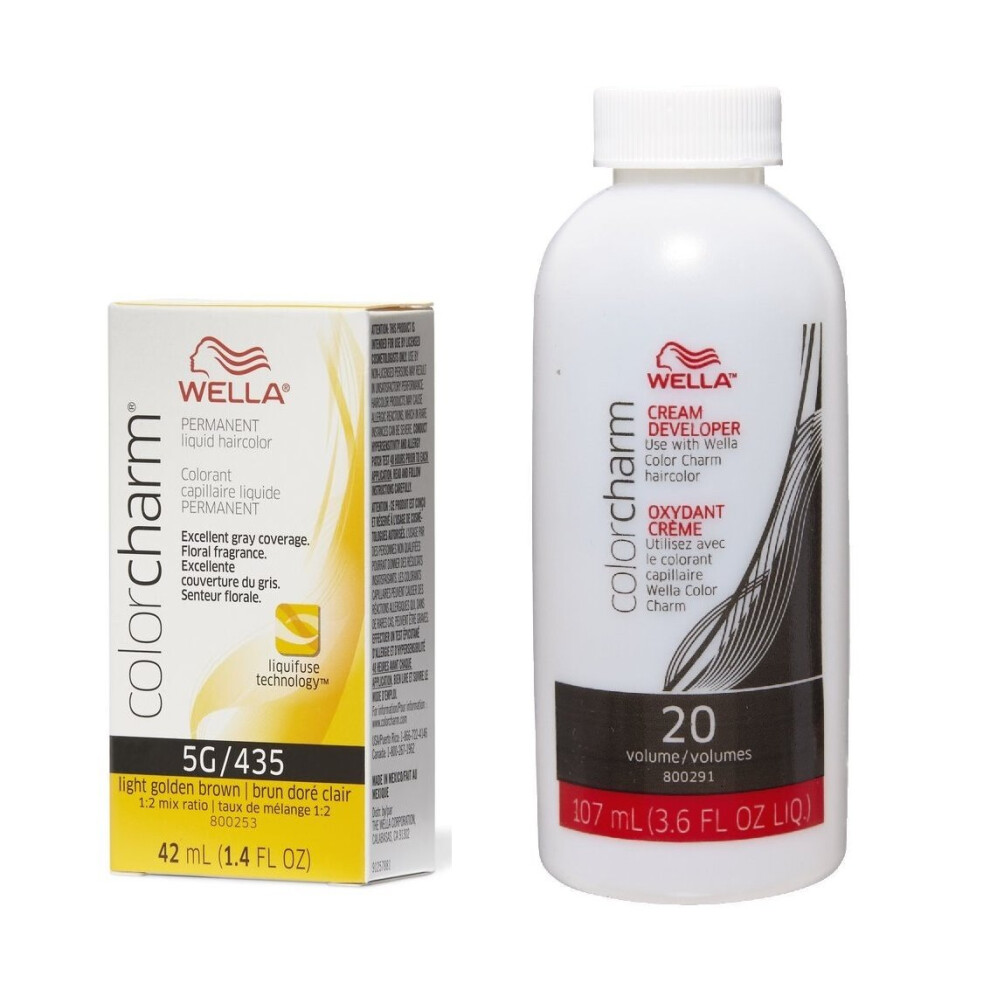 (5G + Developer (Vol. 20) 3.6oz ) Wella Color Charm Haircolor 5G Light Golden Brown