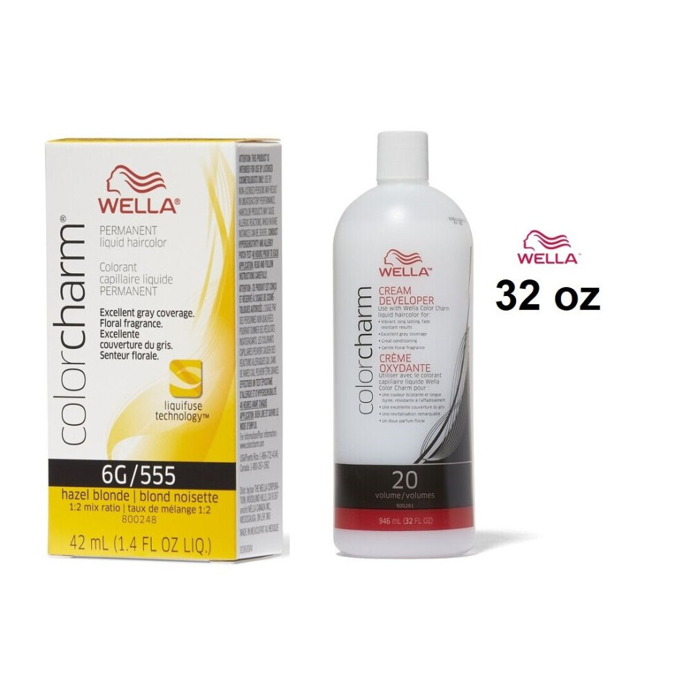 (6G + Developer (Vol. 20) 32oz) Wella Color Charm Haircolor 6G Hazel Blonde