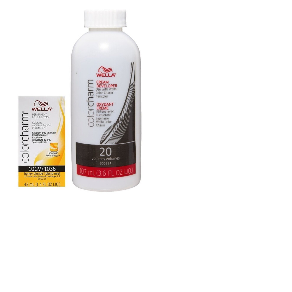 Wella Multicoloured (10Gv + Developer (Vol. 20) 3.6Oz) Color Charm Haircolor 10Gv Honey Blonde