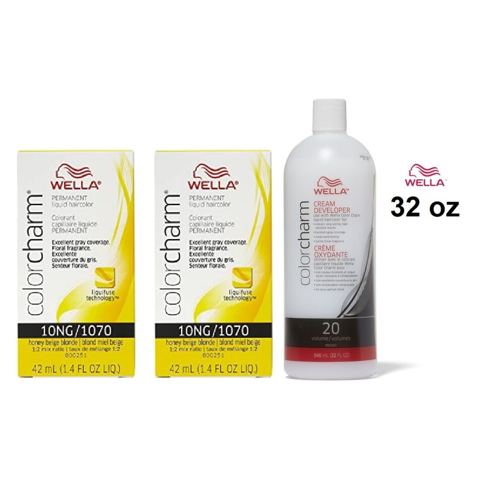 (10NG + 10NG+Developer (Vol. 20) 32oz) Wella Color Charm Haircolor 10NG Honey Beige Blonde