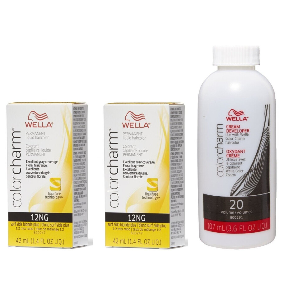 (12NG + 12NG+Developer (Vol. 20) 3.6oz ) Wella Color Charm Haircolor 12NG Surf Side Blonde Plus