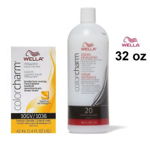 (10GV + Developer (Vol. 20) 32oz) Wella Color Charm Haircolor 10GV Honey Blonde