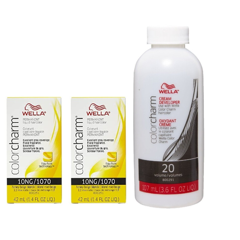 Wella (10Ng + 10Ng +Developer (Vol. 20) 3.6Oz) Color Charm Haircolor 10Ng Honey Beige Blonde Cream,Multicoloured