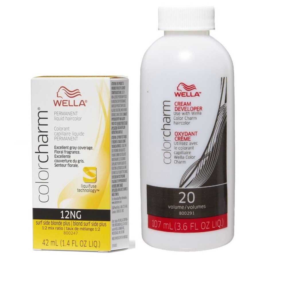 (12NG + Developer (Vol. 20) 3.6oz) Wella Color Charm Haircolor 12NG Surf Side Blonde Plus