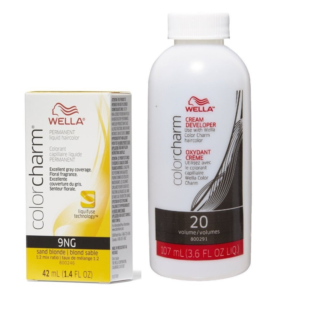 Wella Multicoloured (9Ng + Developer (Vol. 20) 3.6Oz) Color Charm Haircolor 9Ng Sand Blonde