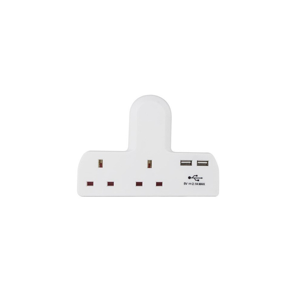 STATUS 2 Way Cable Free Socket with 2 USB Ports - White [S2W2USBCFS6]