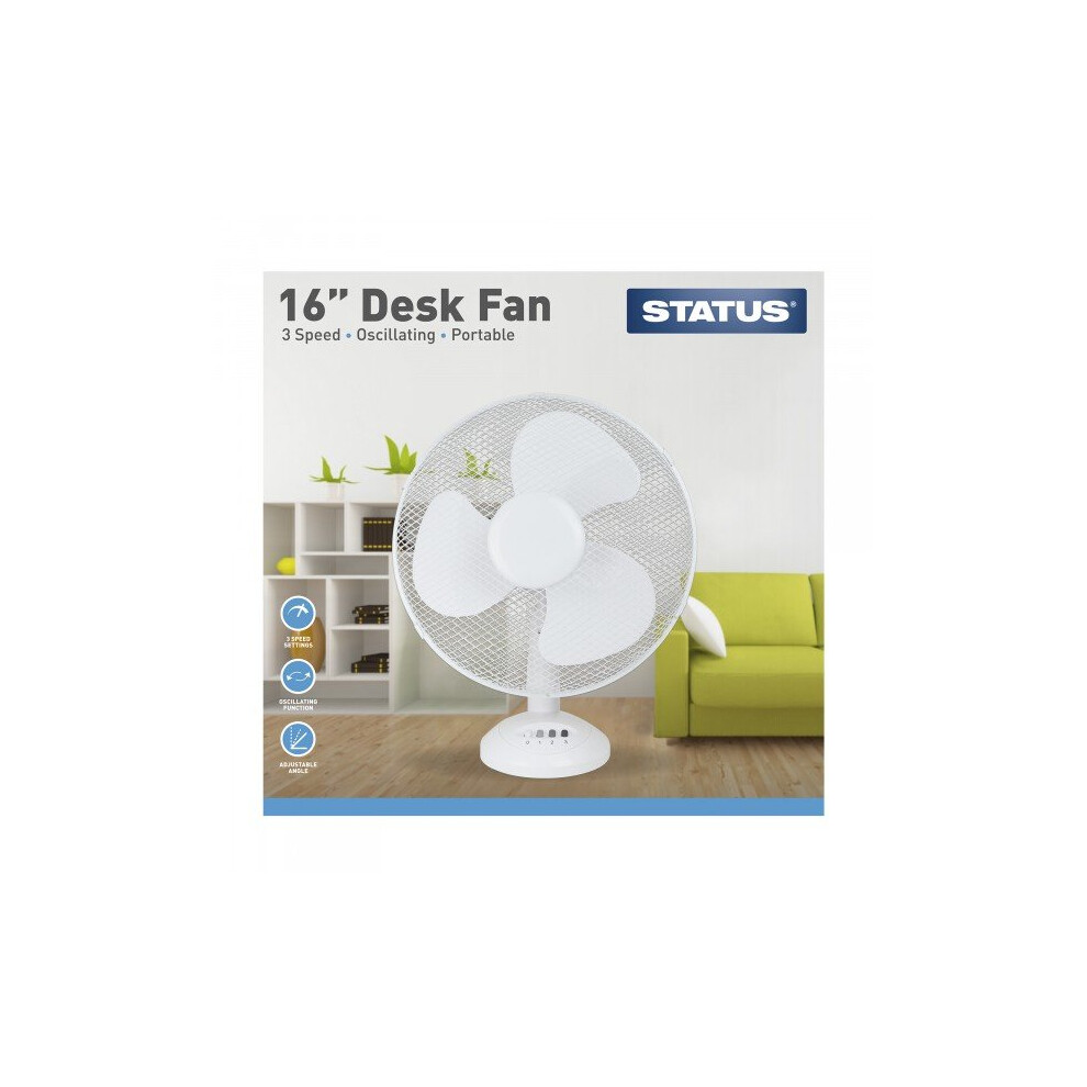 Status 3 Speed Oscillating Desk Fan - 16In. [S16deskfan1pkb]
