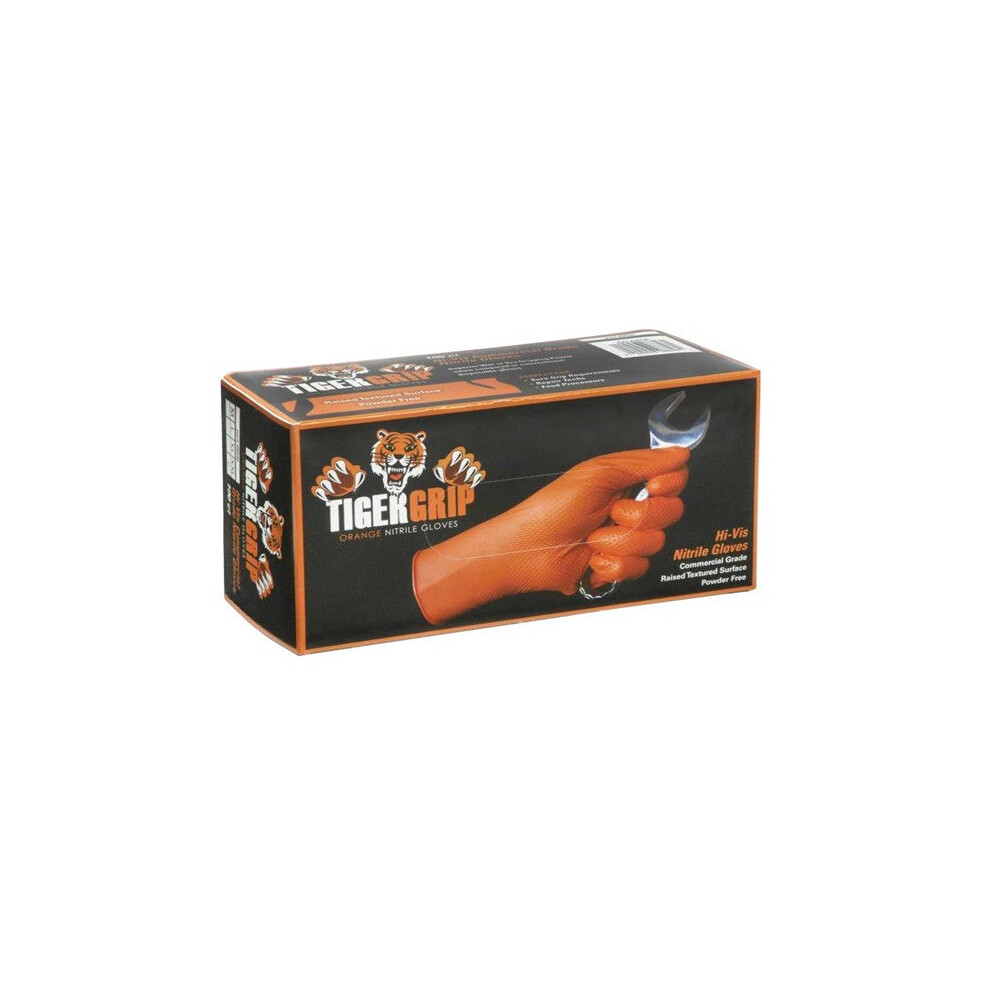 LUCAS OIL Tiger Grip Orange Nitrile Gloves - Medium - Pack of 100 [EPP8843]