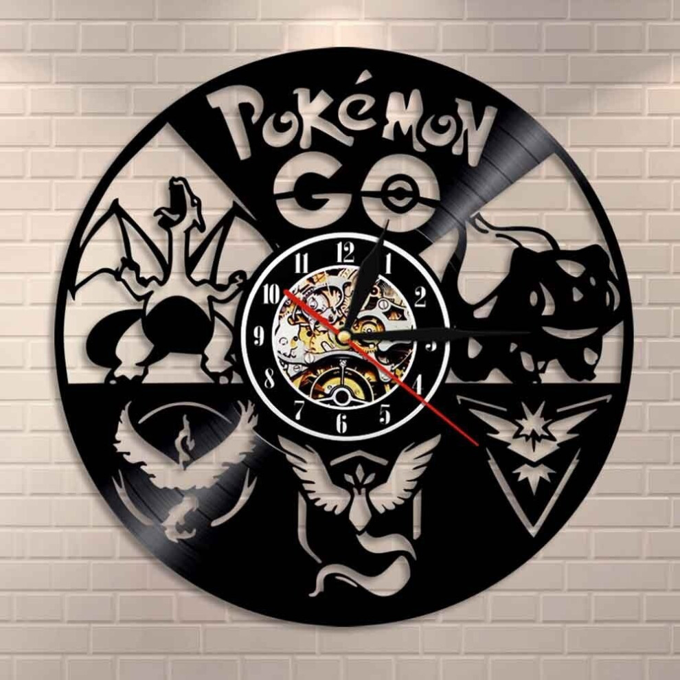 (With LED) Home Decor Wall Art Kids Gift Cartoon Pokemon Go Vinyl Wall Clock