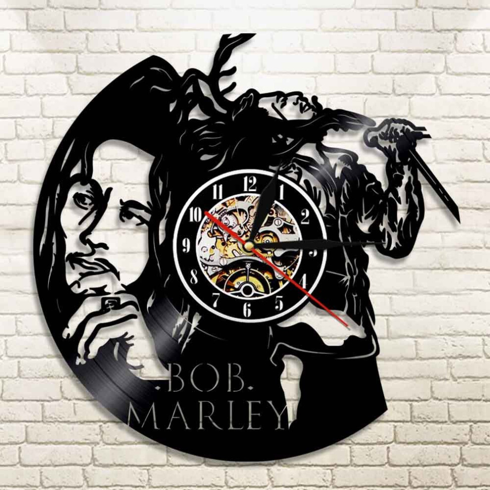 (With LED) Home Decor Wall Fashion Sticker Music Fans Gift Super Star Rock Bob Marley Vinyl Record Wall Clock