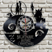 (With LED, 2) The Nightmare Before Christmas Vinyl Record Wall Clock Hollow Out Creative Retro Style Wall Clock
