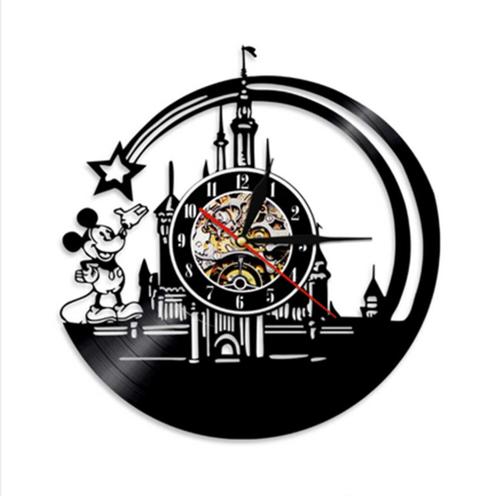 (With LED, 2) Kids Gifts Home Art Disney Mickey Minnie Donald Duck Pooh Bear Jumping Tiger Creative Vinyl Record Wall Clock