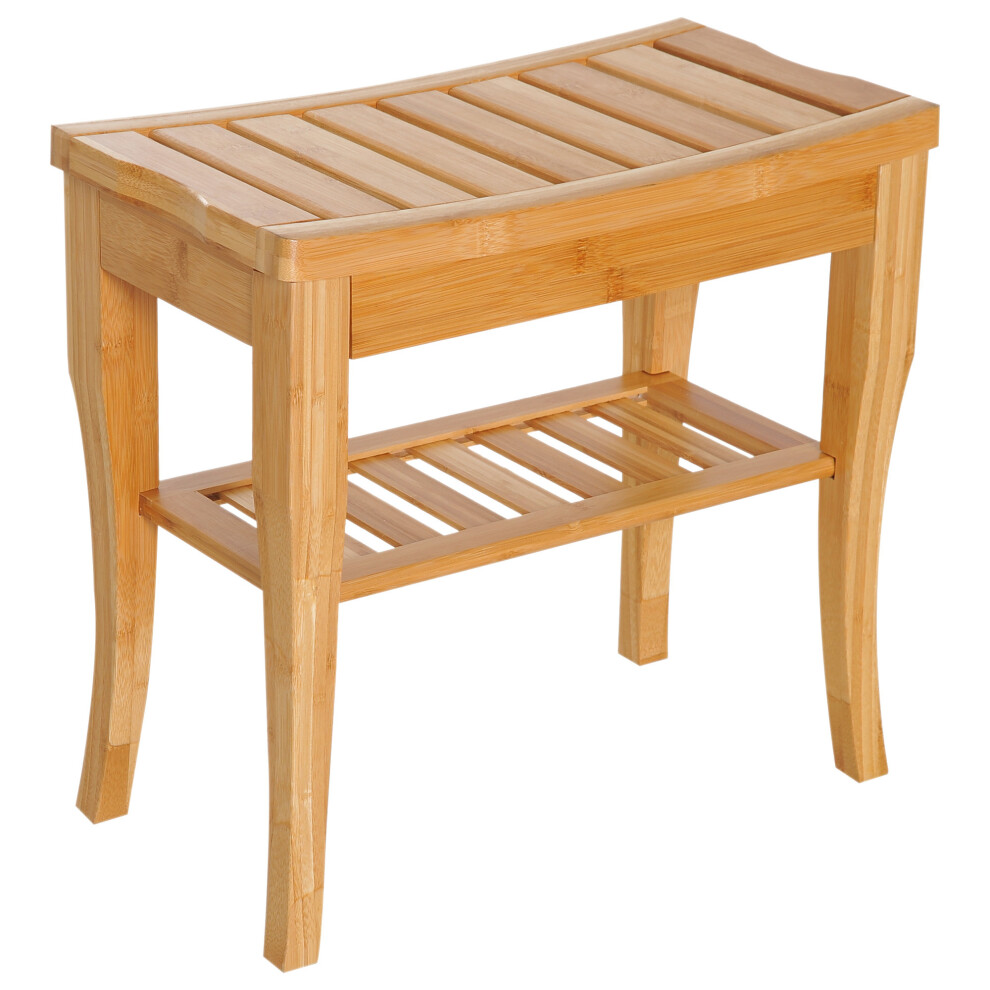 HOMCOM 45cm 2-Tier Slatted Shower Bench Storage Seat w/ 4 Legs Safe