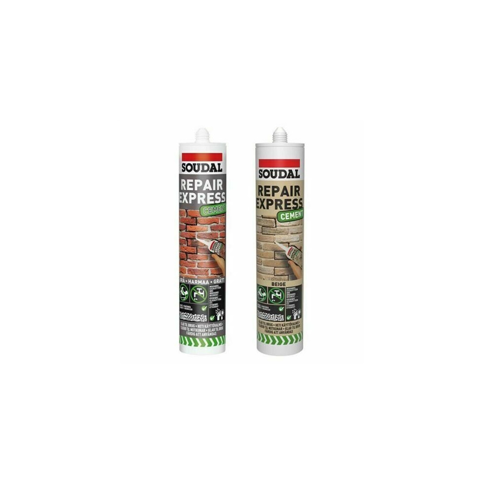 (300ml) Soudal Repair Express Cement Gap and Crack Filler Mortar Masonry Beige Grey