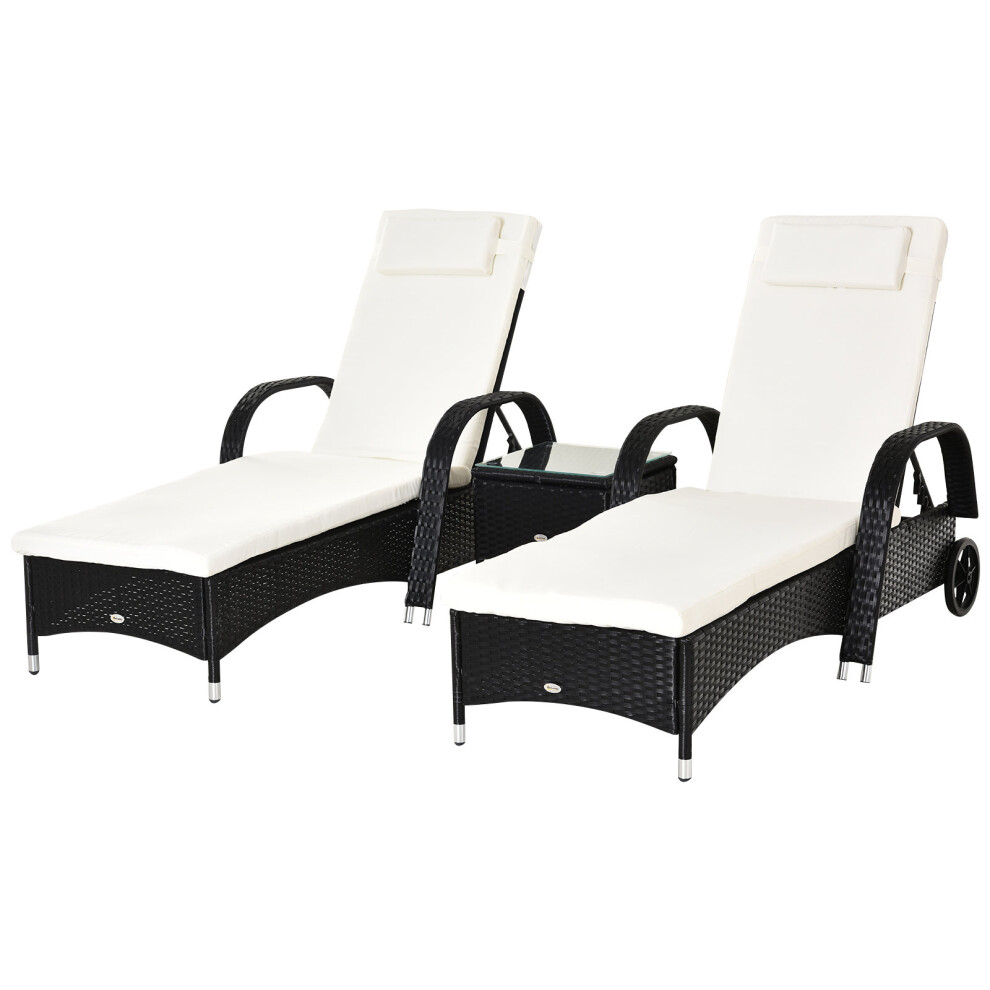 3pc Outsunny Rattan Lounger Garden Furniture Set