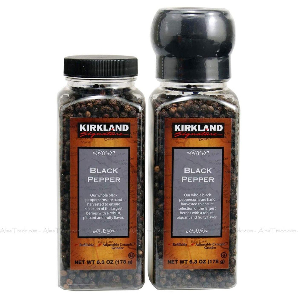 Kirkland Signature Black Pepper Spice Adjustable Grinder + Refill 357g