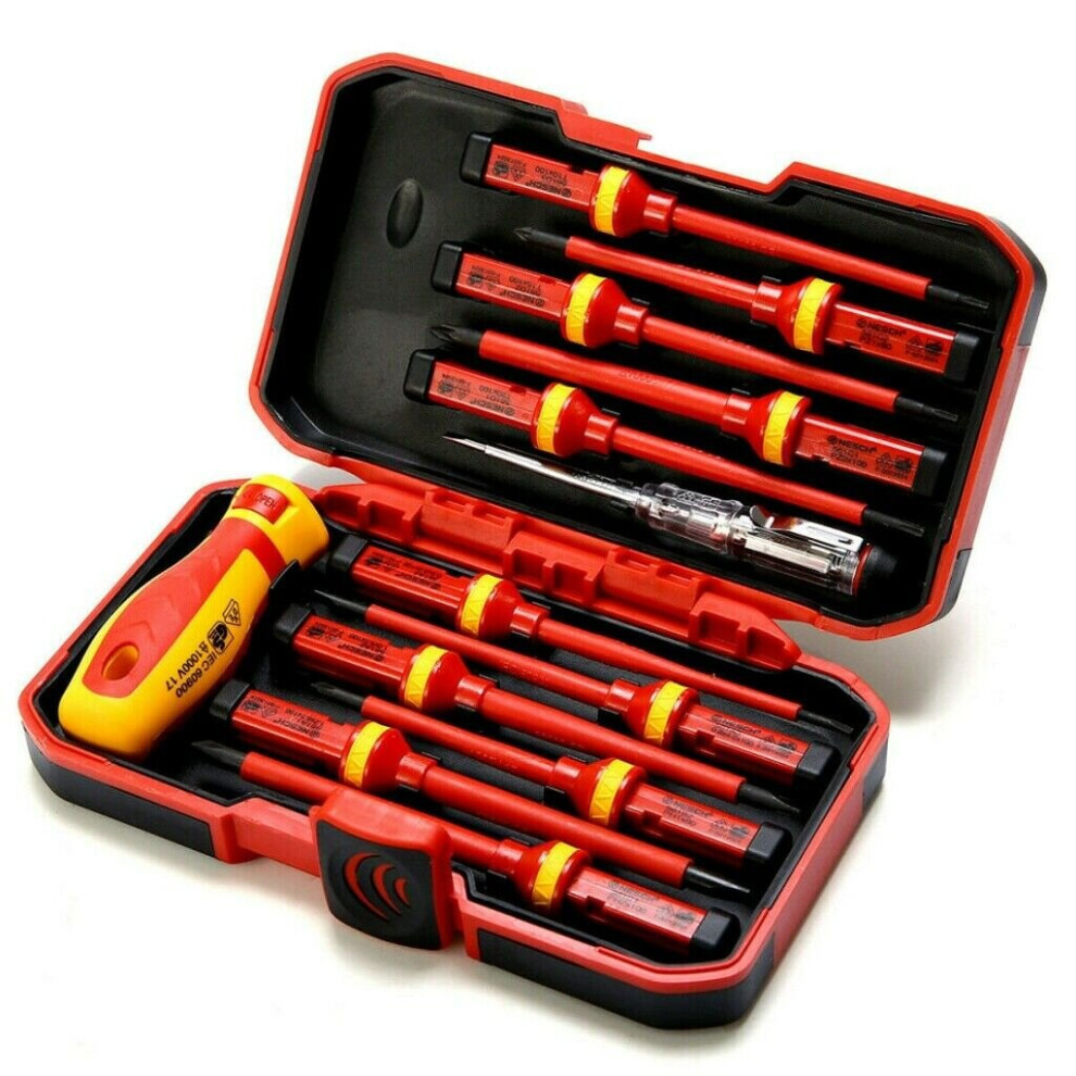 13-Piece 1000V Fully Insulated Electricians Screwdriver Set With Magnetic Tips, Chrome Vanadium, Ergonomic Handles & Case 699964482788