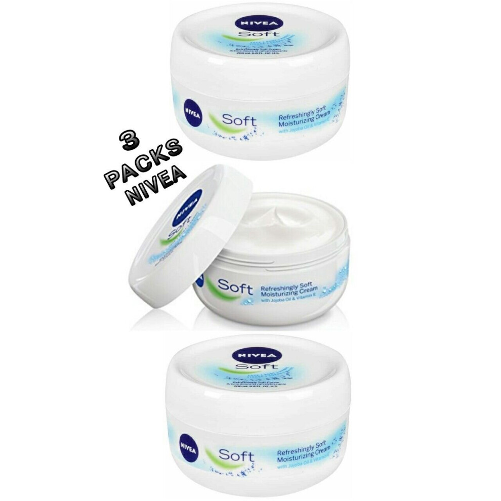 3 PCS NIVEA SOFT MOISTURISING CREAM 300ML FACE BODY HANDS REFRESH MOISTURISER