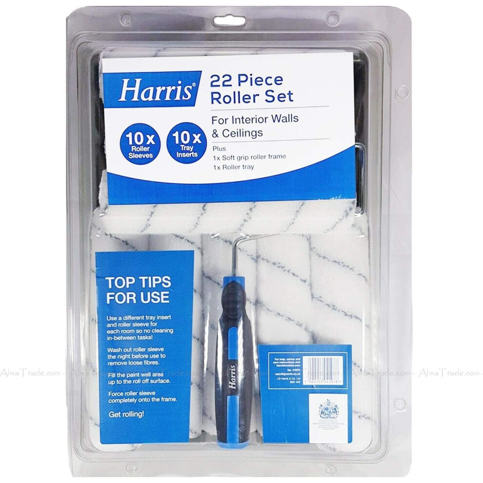 Harris 22 Piece Painting Set Paint Grip 10" Roller +Frame Tray +Inserts +Sleeves