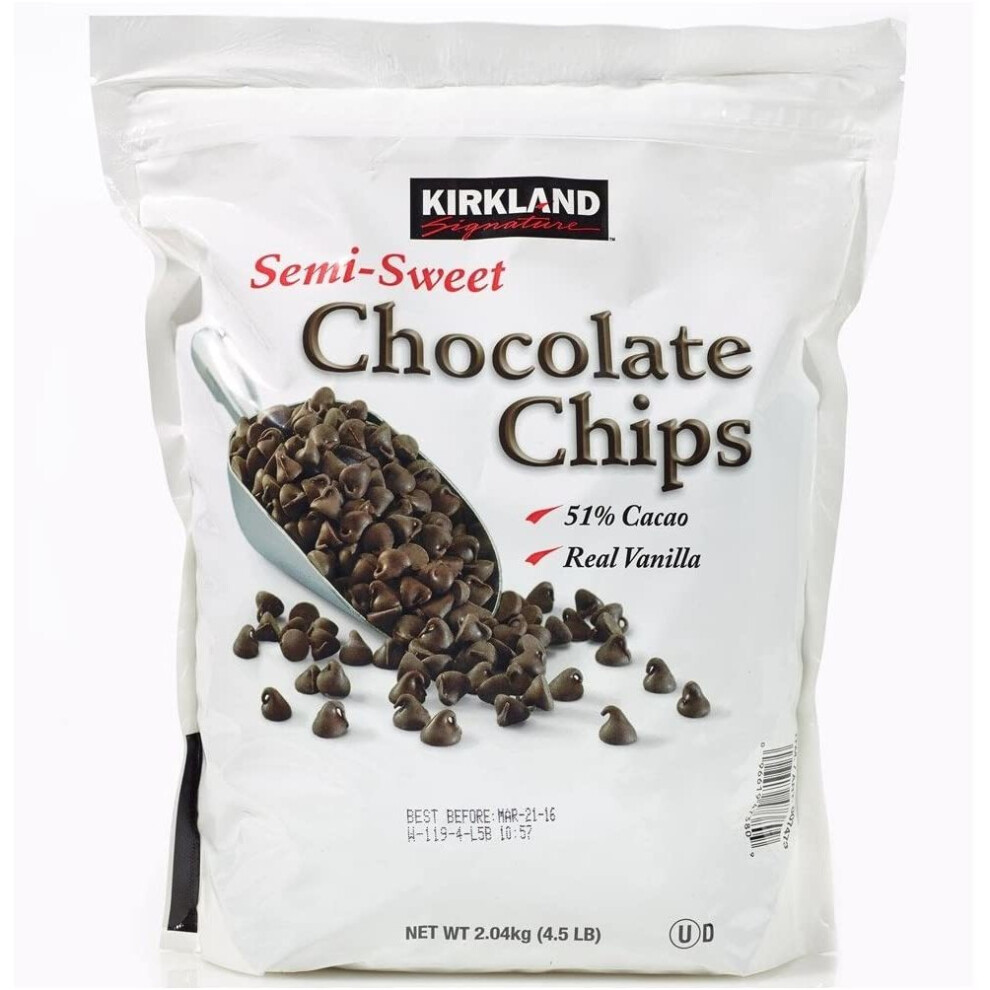 Kirkland Signature Semi-Sweet Chocolate Chips 51% Cacao, 2.04Kg Re-Sealable Bag