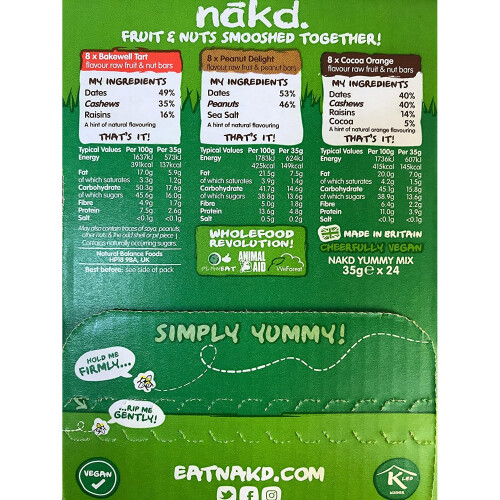 nakd. Yummy Mix. 24 x 35g bar pack. 2