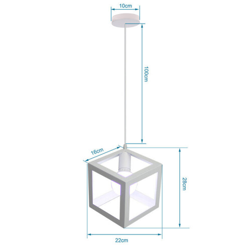 (White) 1lt Square Metal Wired Frame Pendant Light Cube Ceiling Lamp 1