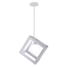 (White) 1lt Square Metal Wired Frame Pendant Light Cube Ceiling Lamp