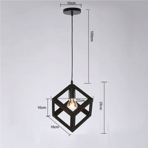(Black) 1lt Square Metal Wired Frame Pendant Light Cube Ceiling Lamp 1