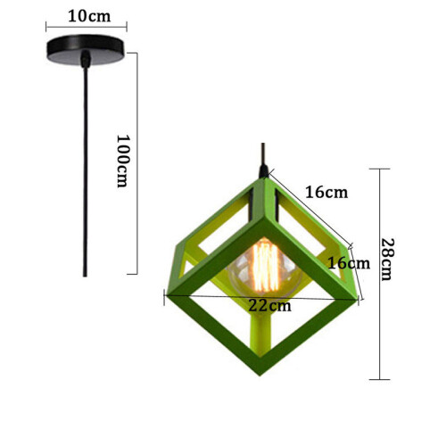 (Green) 1lt Square Metal Wired Frame Pendant Light Cube Ceiling Lamp 2