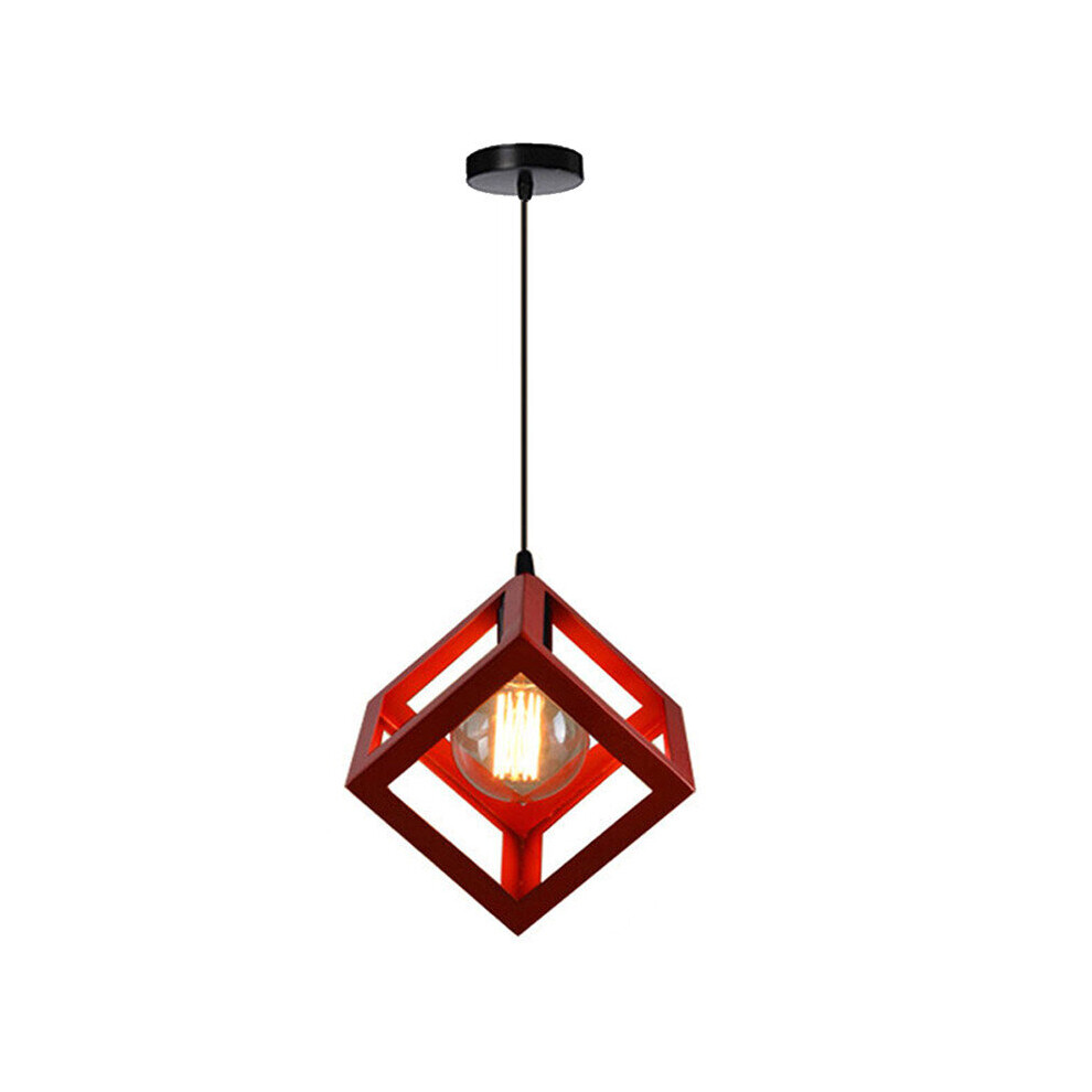 Stoex (Red) 1Lt Square Metal Wired Frame Pendant Light Cube Ceiling Lamp