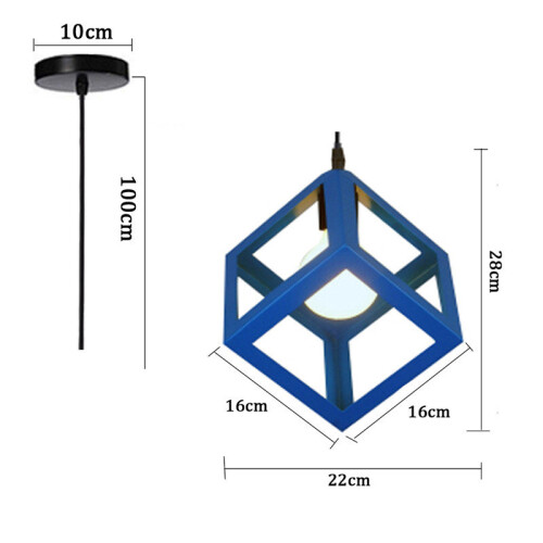 (Dark Blue) 1lt Square Metal Wired Frame Pendant Light Cube Ceiling Lamp 2