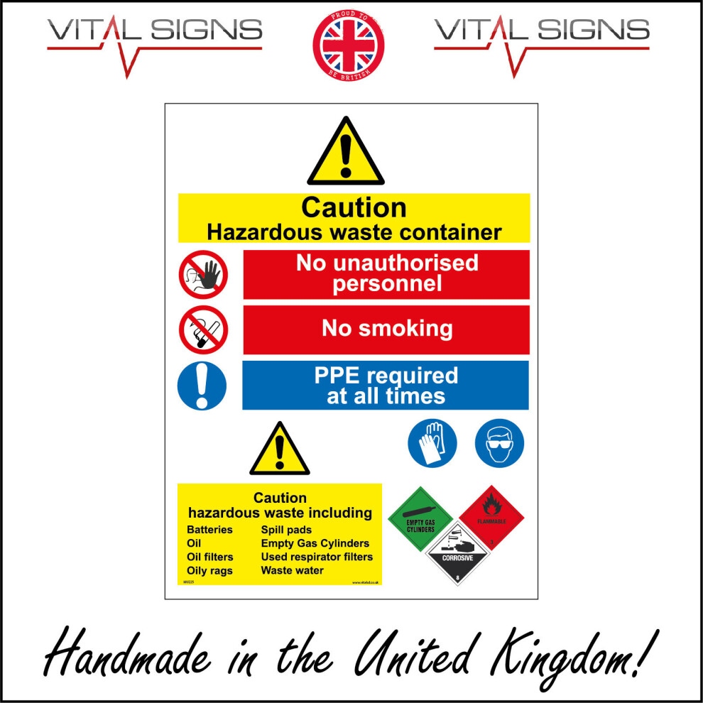 (150 x 200mm - 6 x 8, Magnetic - Vehicle Grade) MU225 Hazardous Waste Container No Unauthorised Personnel No Smoking Sign-image-OPC-P5WZ8NF-NEW
