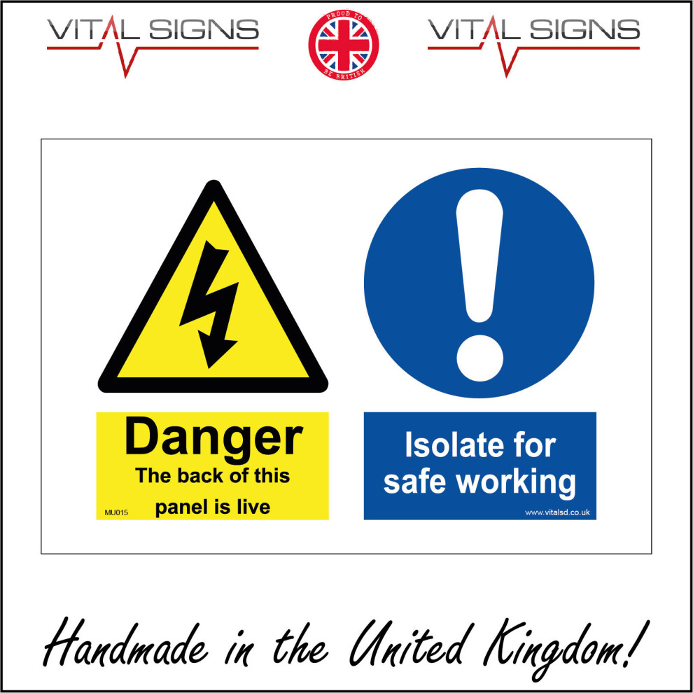(600 x 400mm - 24 x 16, Sticker / Sav - White Background) DANGER BACK OF PANEL LIVE ISOLATE FOR SAFE WORKING SIGN MU015 SAFETY STICKER-image-OPC-P5WZBJG-NEW