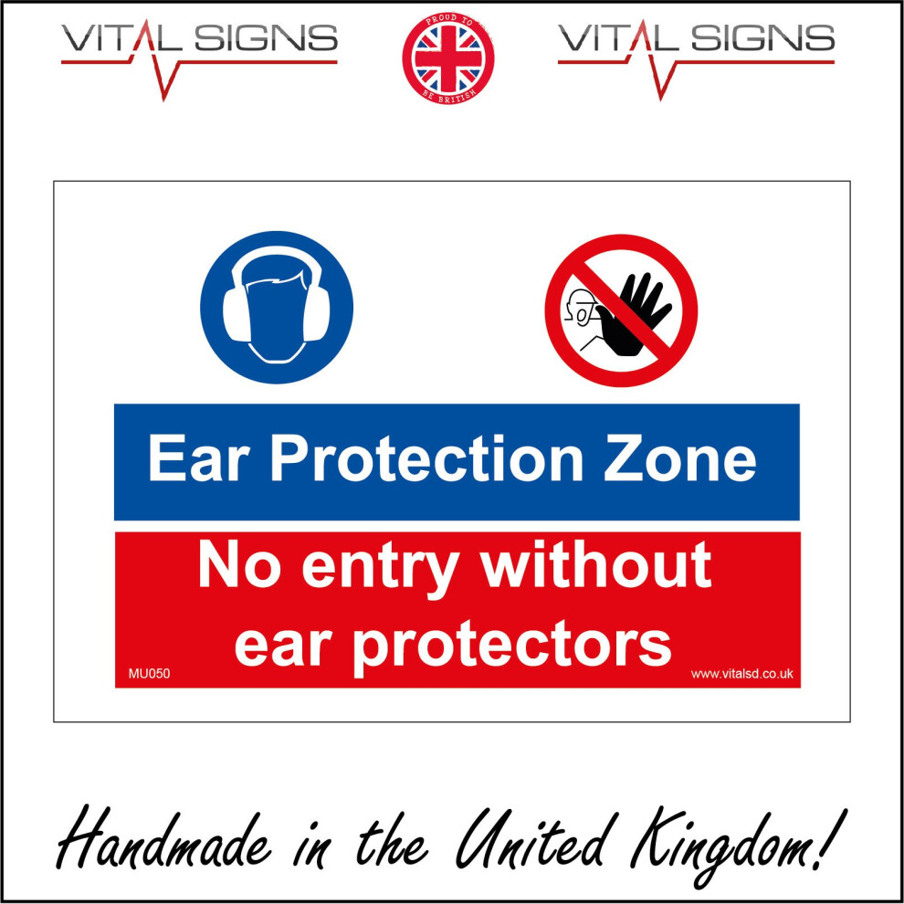 (600 x 400mm - 24 x 16, Dibond / Composite Aluminium) EAR PROTECTION ZONE  WITHOUT EAR PROTECTORS SIGN MU050 SAFETY STICKER RIGID-image-OPC-P5WYZWN-NEW
