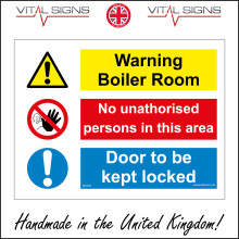 (600 x 400mm - 24 x 16, Sticker / Sav - White Background) MU203 Warning Boiler Room No Unauthorised Persons In Area Door Kept Locked Sign